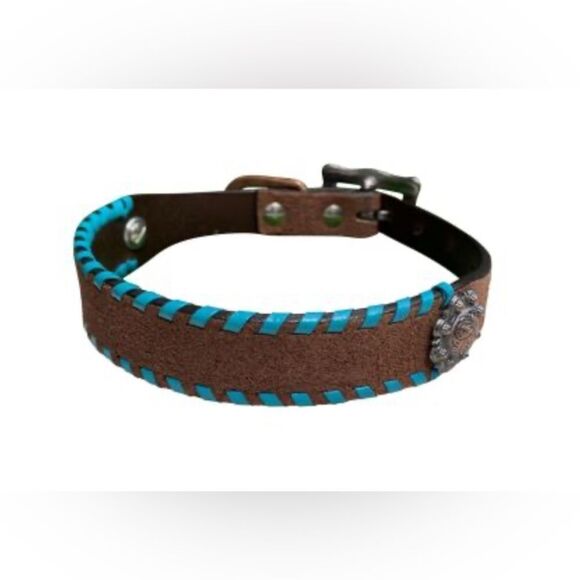 Showman Genuine leather 1" dog collar rawhide lacing: Medium - Picture 1 of 2